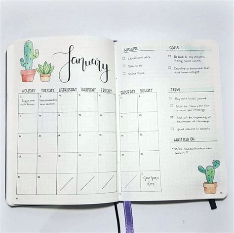 Bullet Journal Monthly Calendar