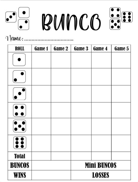 Bunco Score Cards Free Printable