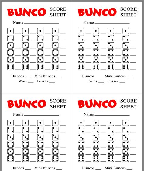 Bunco Sheet Template