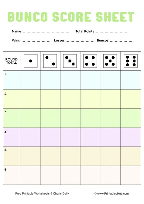 Bunco Tally Sheets Printable