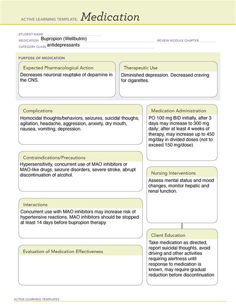 Bupropion Ati Medication Template