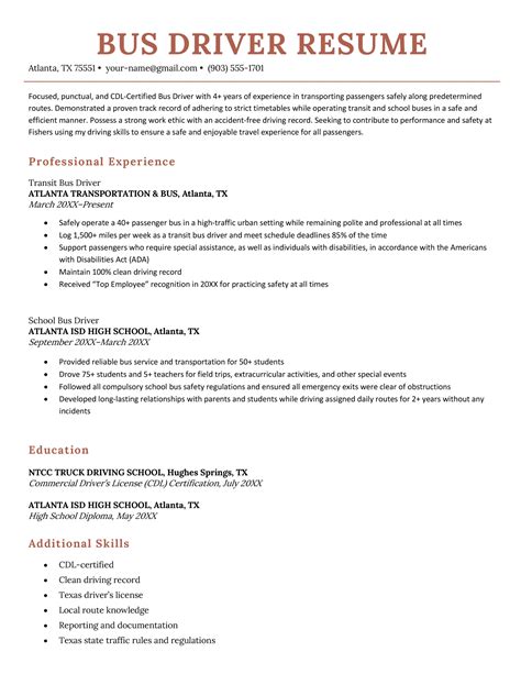 Bus Driver Resume Sample