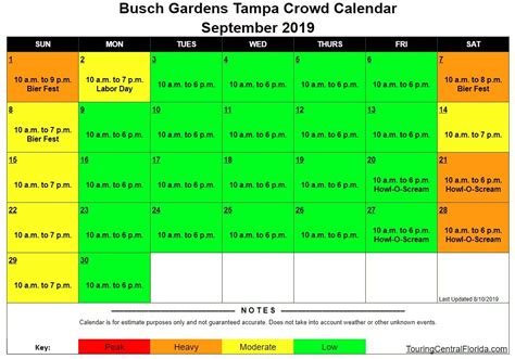 Busch Gardens Busy Calendar