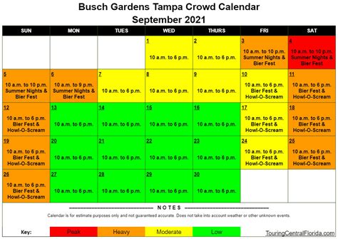 Busch Gardens Tampa Crowd Calendar