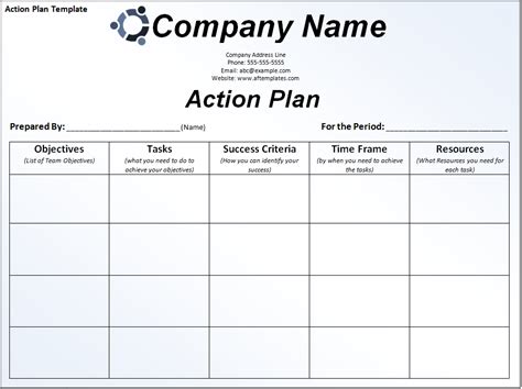 Sample Action Plan Free Word Templates