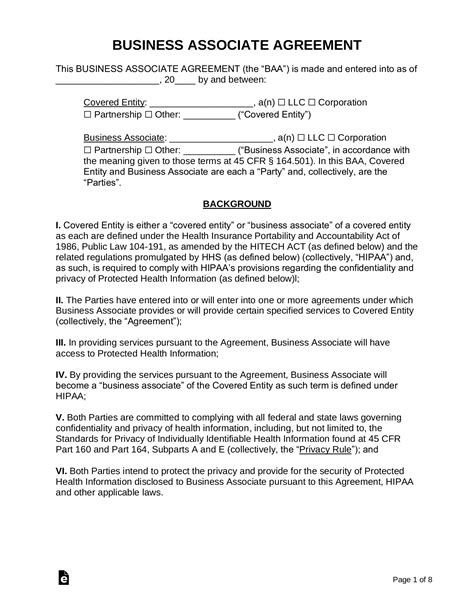 FREE 4+ Sample Business Associates Agreement Templates in PDF MS Word
