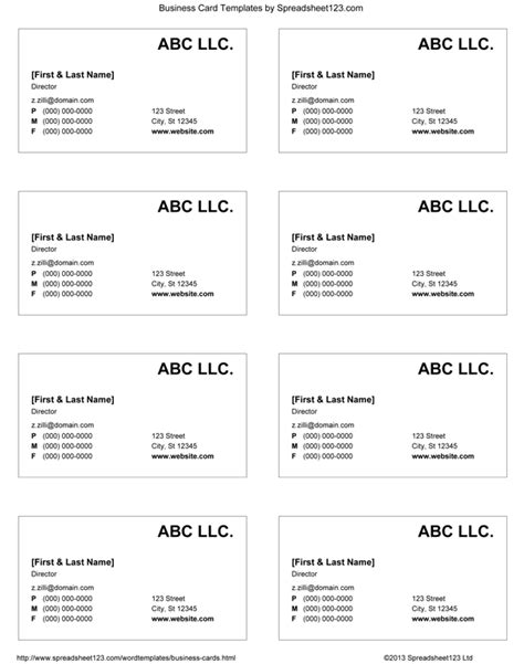 Business Card Template Word