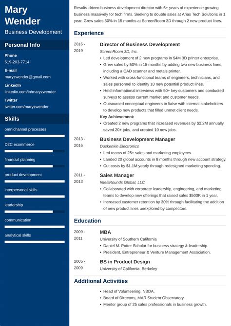 Business Development Sample Resume