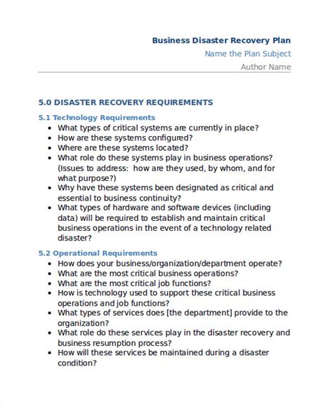 Business Disaster Plan Template