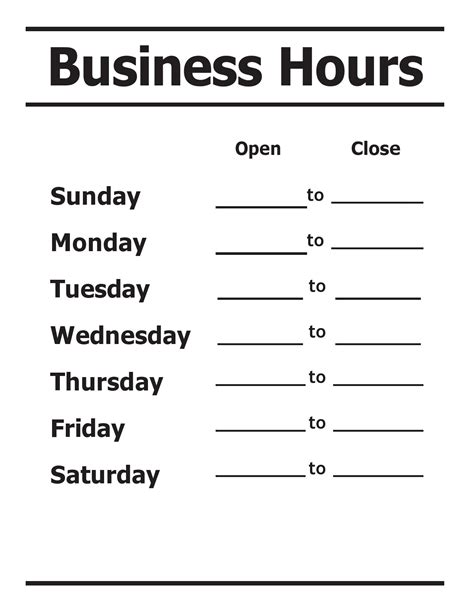 Free Printable Business Hours Sign Template Printable Templates
