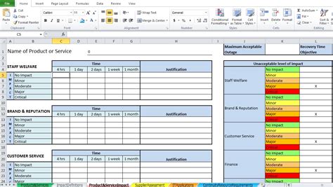 Business Impact Analysis Template Excel Excel TMP