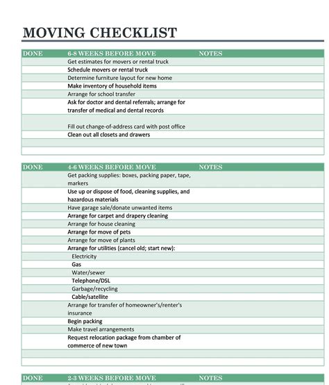 Moving House Checklist Spreadsheet pertaining to Business Moving