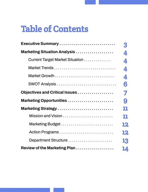 Business Plan Table Of Contents Template