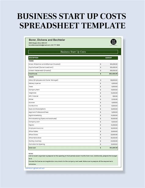 Business Startup Spreadsheet Template
