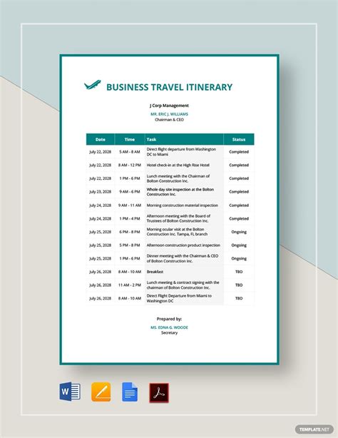 Business Travel Itinerary Template Word – 2023