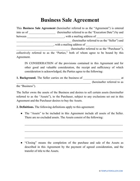 Free Business Sale Agreement Template Uk Free Printable Templates