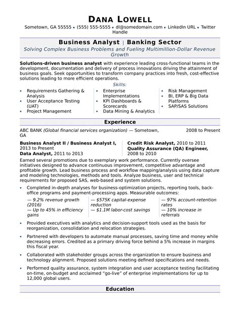 Business Analyst Sample Resume Entry Level