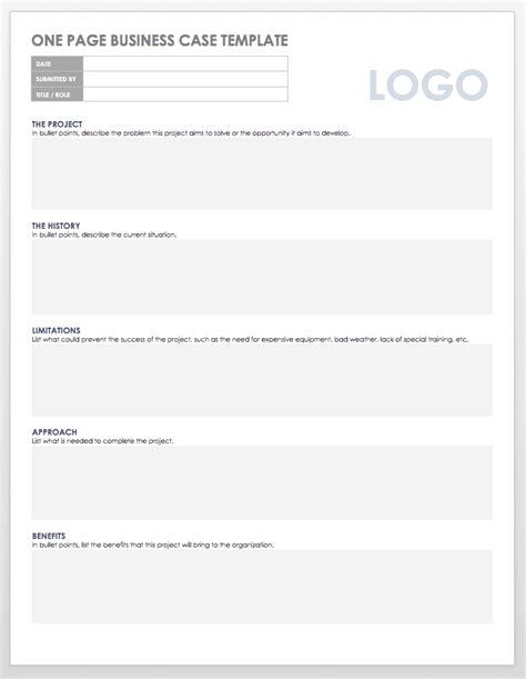 Business Case One Page Template