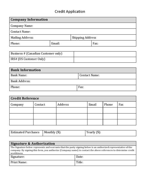 Business Credit Application Template Word