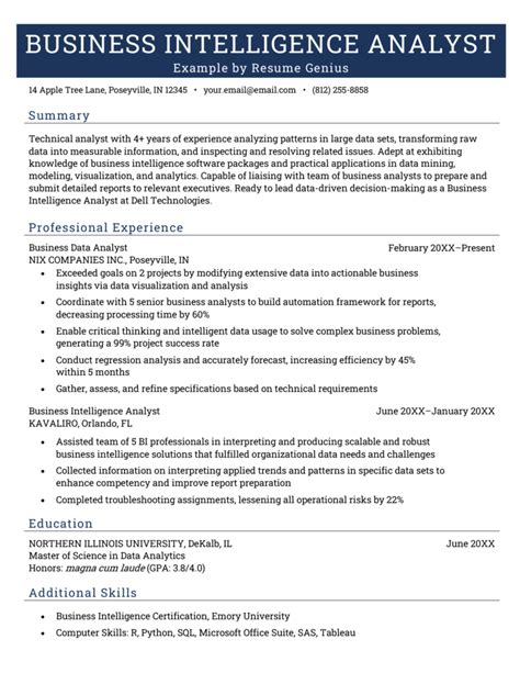 Business Intelligence Analyst Resume