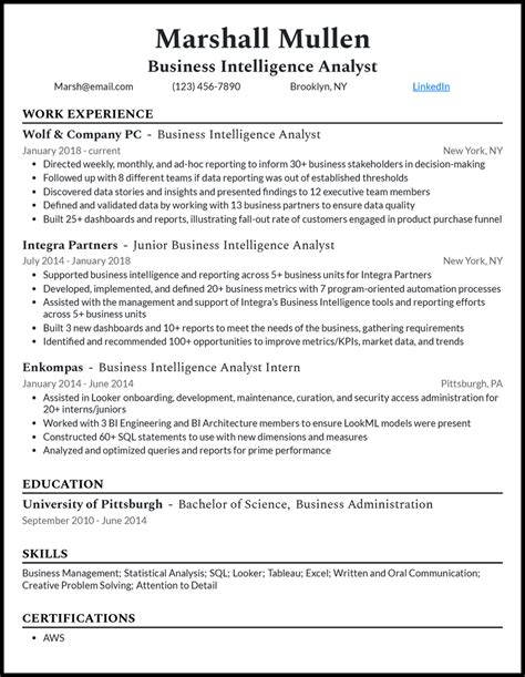 Business Intelligence Analyst Resume Sample Pdf