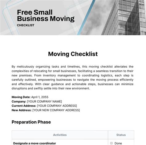 Moving House Checklist Spreadsheet pertaining to Business Moving