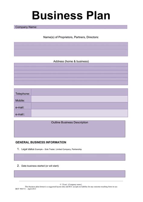 Business Plan Template Printable Free