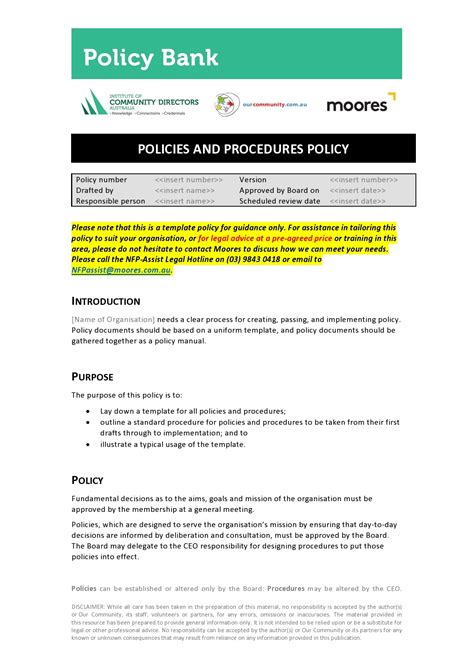 Business Policies And Procedures Template