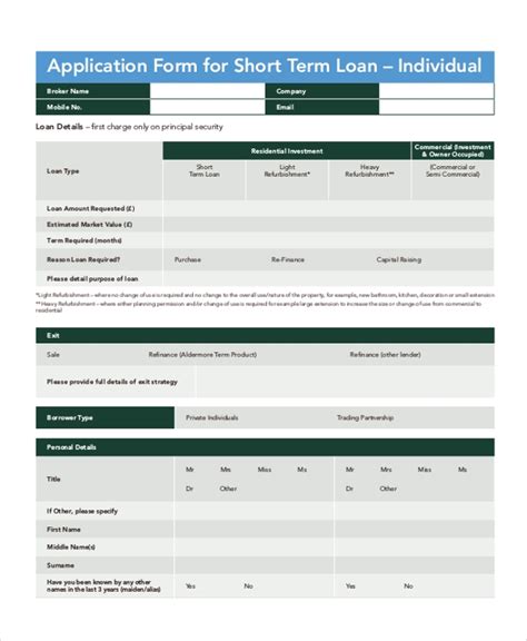 Business Short Term Loan Application