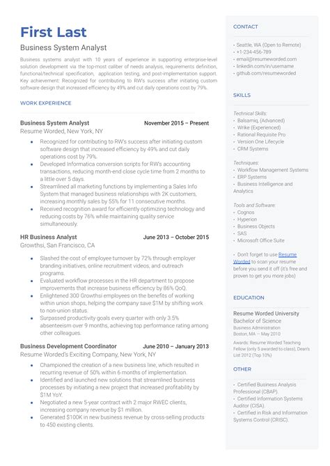 Business Systems Analyst Resume