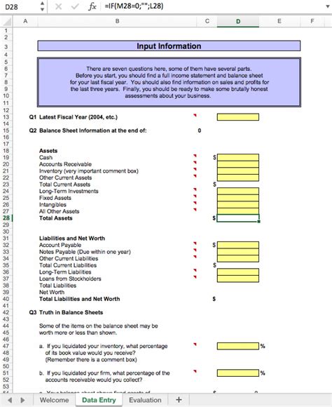 Business Valuation Report Template Worksheet