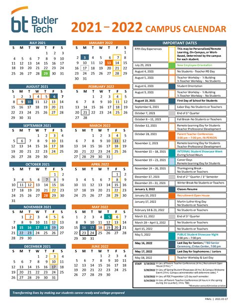 Butler Academic Calendar