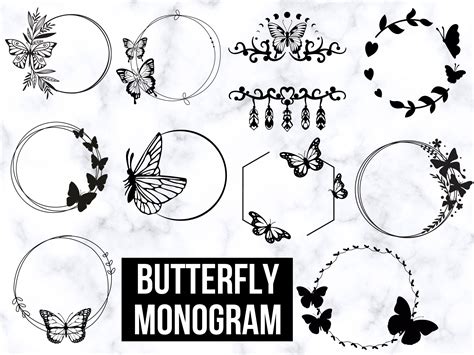 Download Butterfly Monogram Frame, Butterfles Silhouette