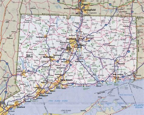 Large administrative map of Connecticut state with roads and cities