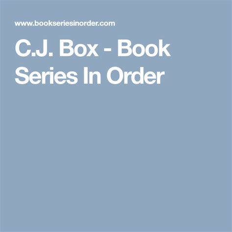 C J Box Books In Order Printable List