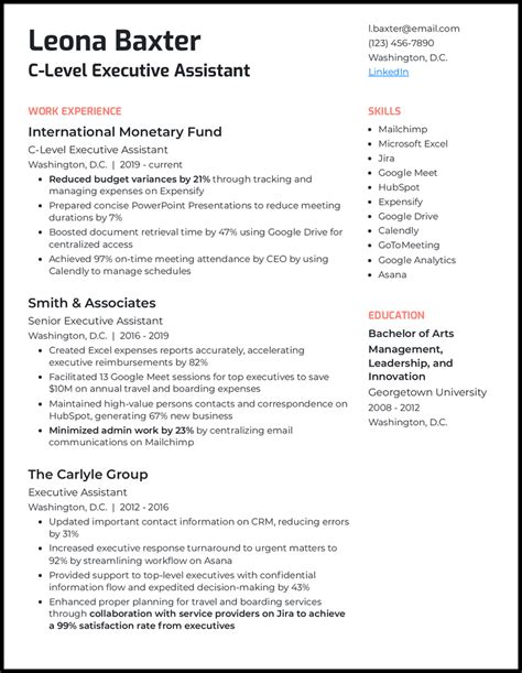 C Level Executive Assistant Resume Sample