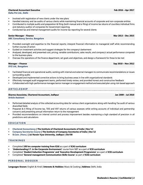CA Professional Resume Format Free Download