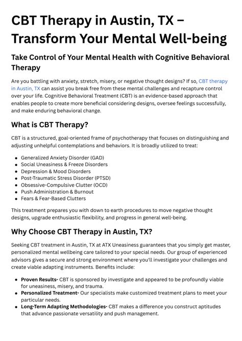CBT therapy Austin TX: A Path to Mental Wellness