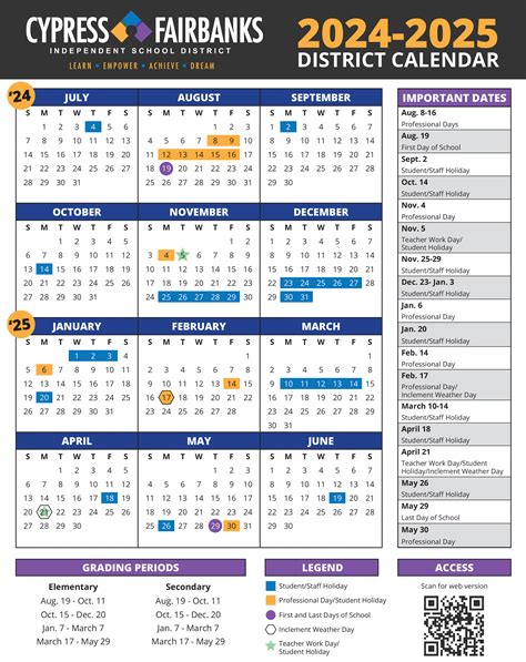 CFISD Calendar 2024-25 PDF Image
