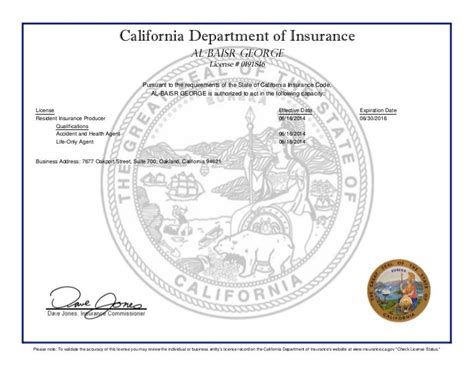 California Insurance State Of California Insurance License