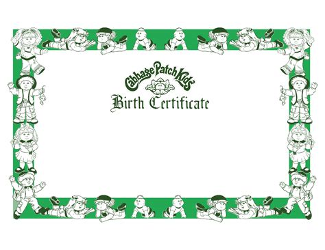 Cabbage Patch Dolls Birth Certificates Printable