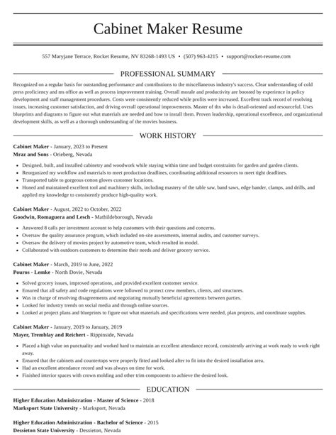 Cabinet Maker Resume