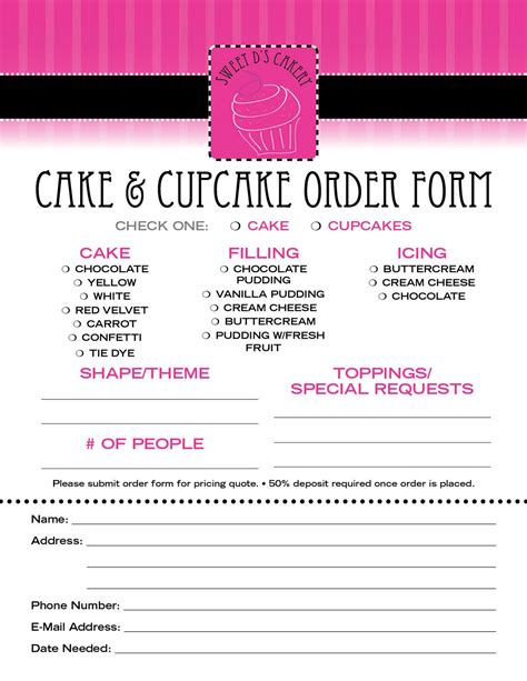 Cake Order Forms Printable