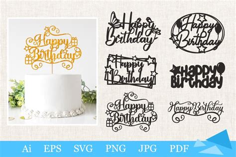 Download Cake Topper Bundle, Happy Birthday Cake Files For Crafts