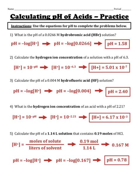 Calculating Ph And Poh Worksheet Answers