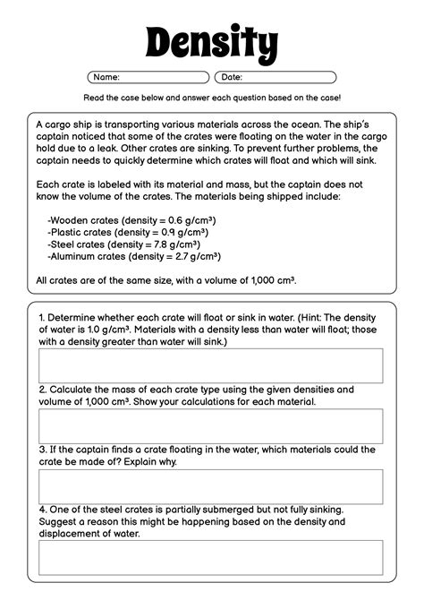 Calculating Density worksheet