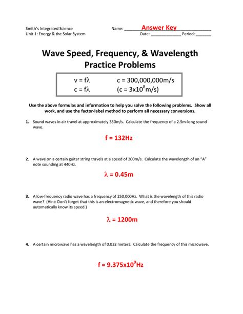 Calculating Frequency Wavelength And Energy Worksheet
