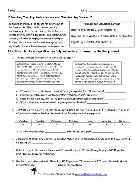 Calculating Your Paycheck Worksheet Answer Key - SCIENCE EDUCATION