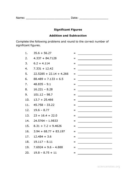 Calculations With Significant Figures Worksheet