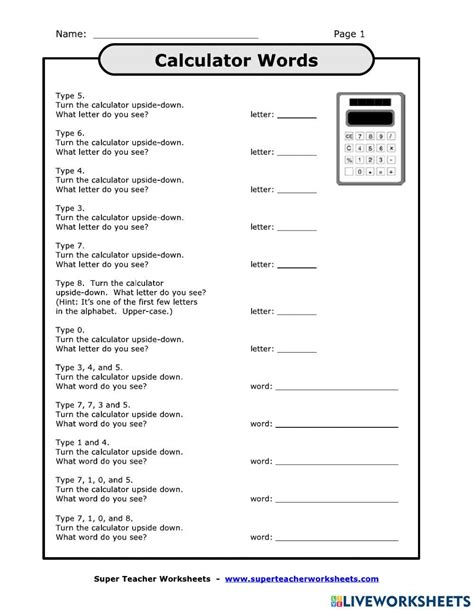 Calculator Words Worksheet